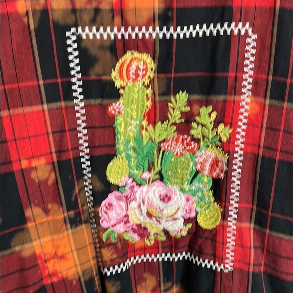 Andrée by Unit Plaid Embroidered Fringe Vest Boho Western Duster M - Picture 5 of 6